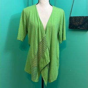 ONQUE Colorful Print Lace Trim Drape Front Cardigan